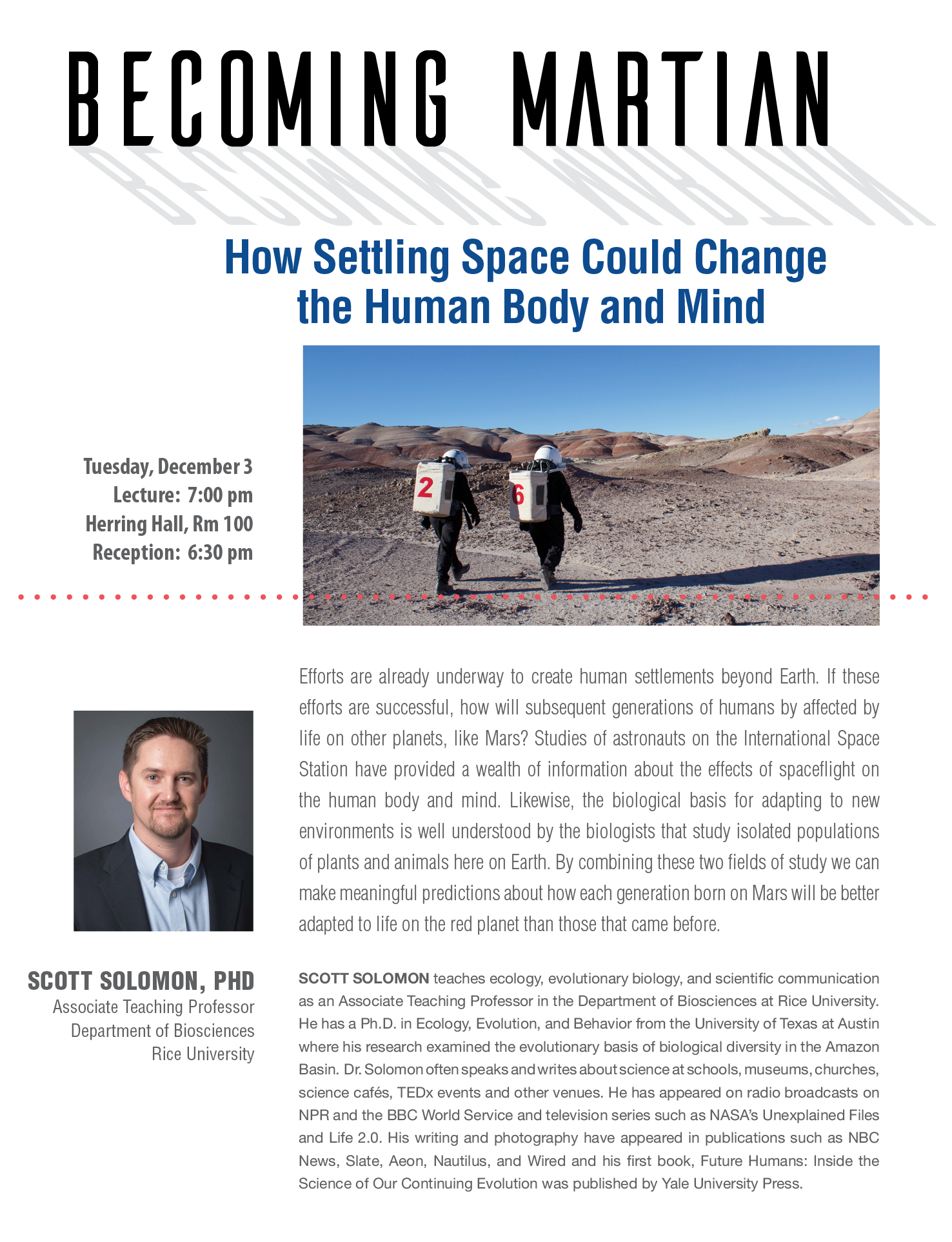 Presentation poster for "Becoming Martian - Scott Solomon"
