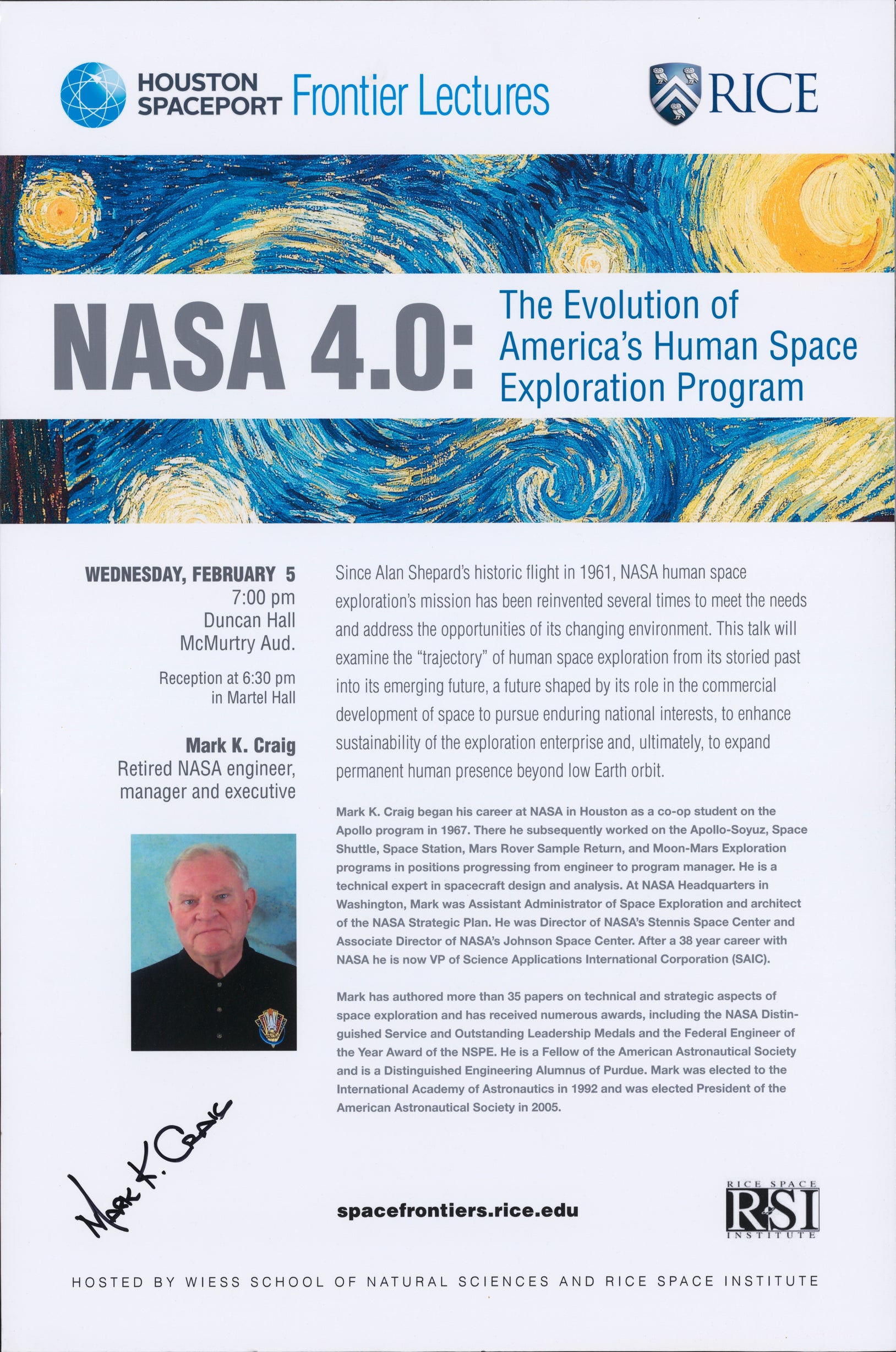 Poster of "NASA 4.0: The Evolution of America’s Human Space Exploration Program" by Mark K. Craig
