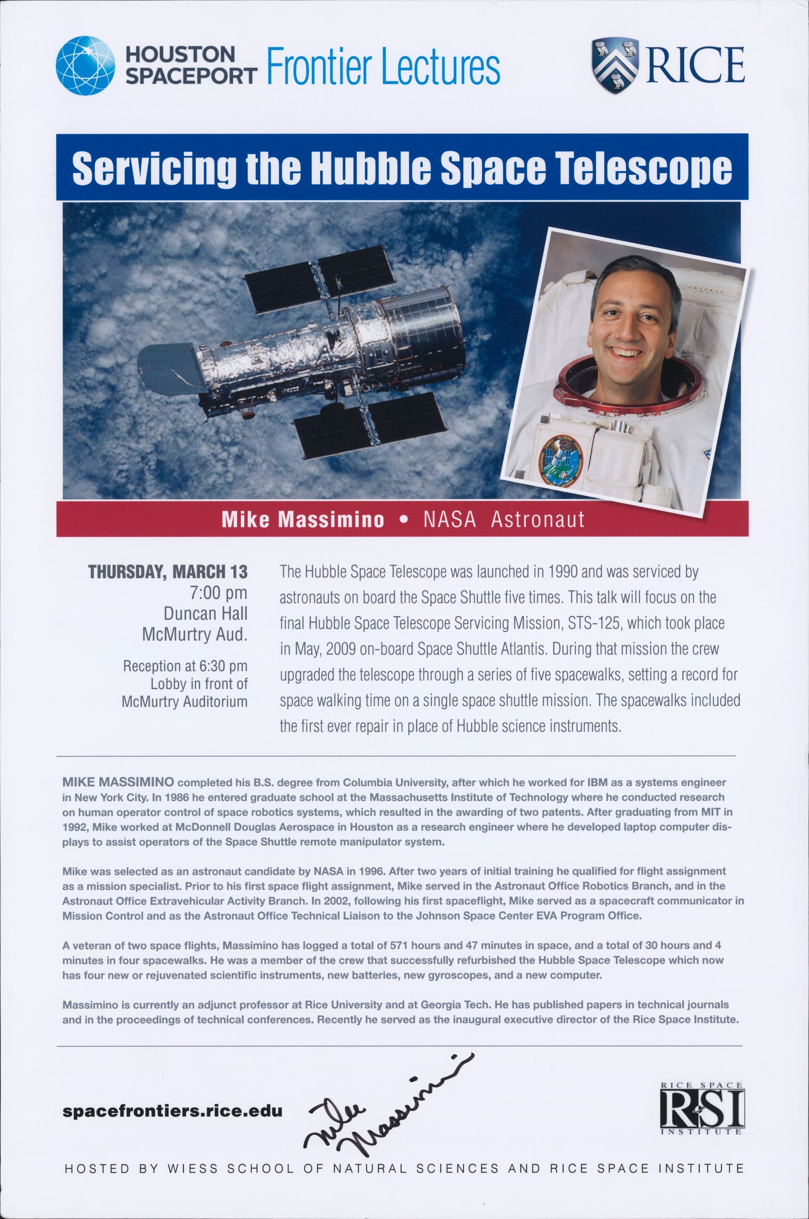 Poster of "Servicing the Hubble Space Telescope" by Mike Massimino