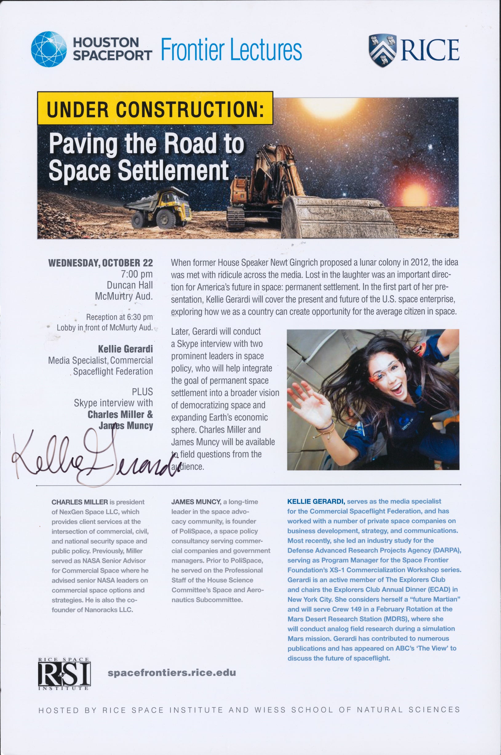 Poster of "Under Construction: Paving the Road to Space Settlement" by Kellie Gerardi 