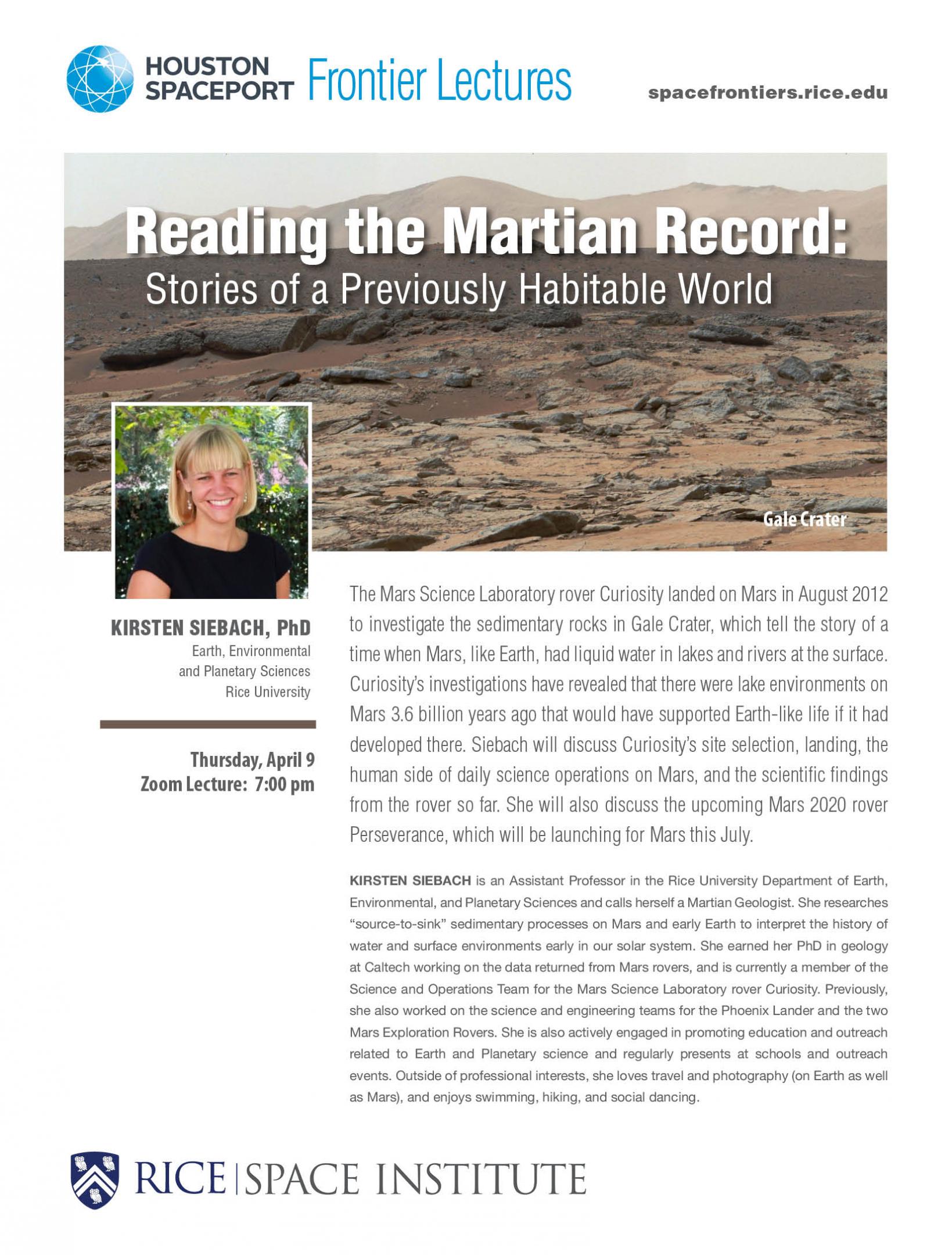 Poster of "Reading the Martian Record: Stories of a Previously Habitable World"