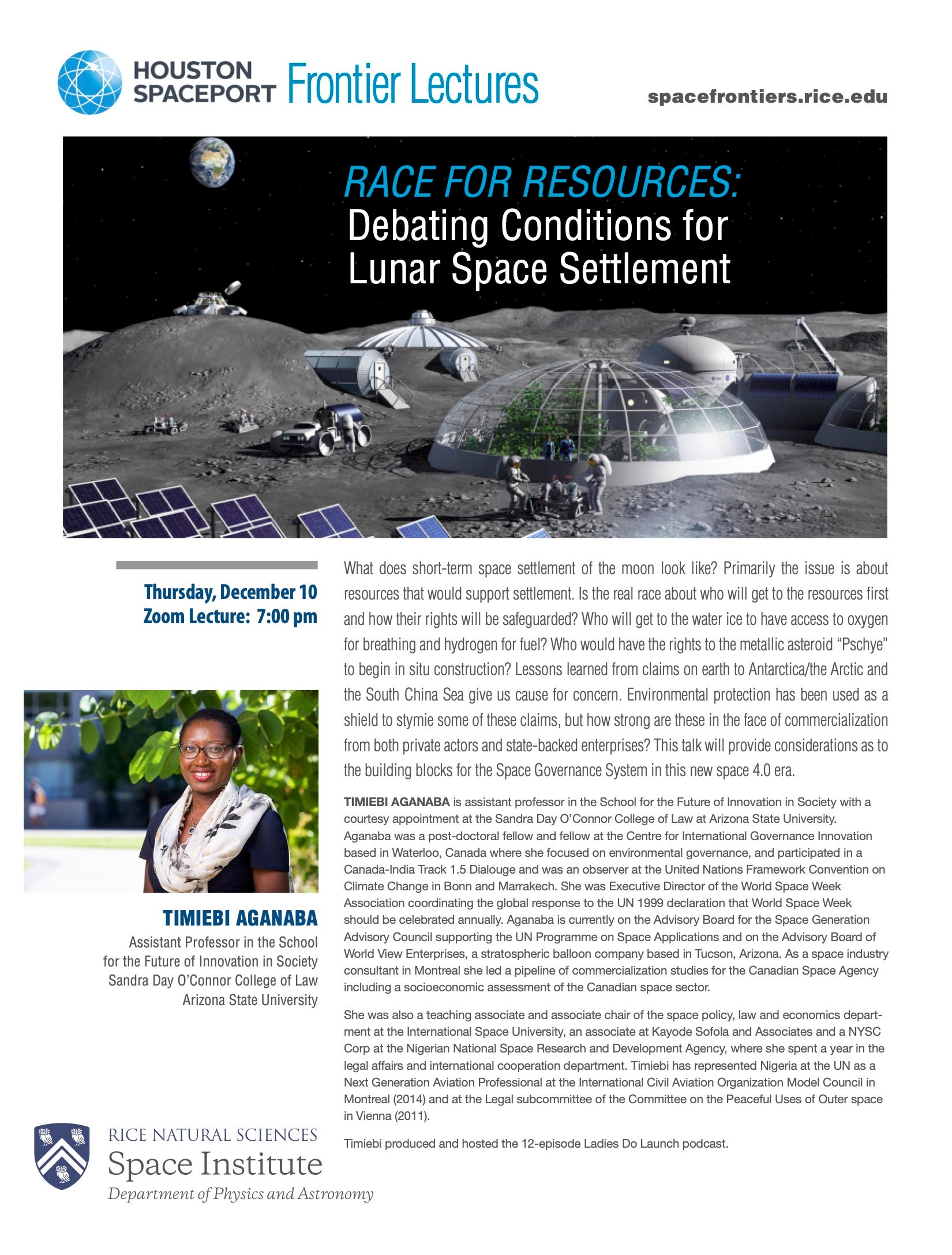 Timiebi Aganaba's Spaceport lecture poster