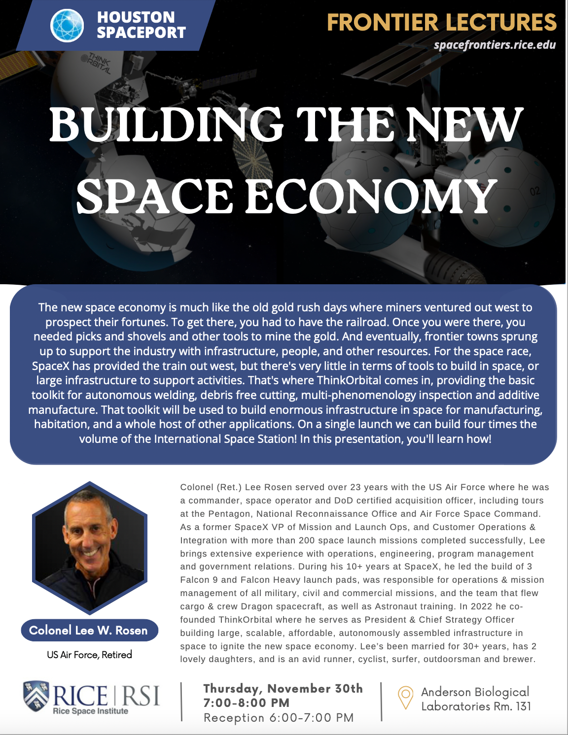 Lee Rosen Spaceport Lecture Flyer