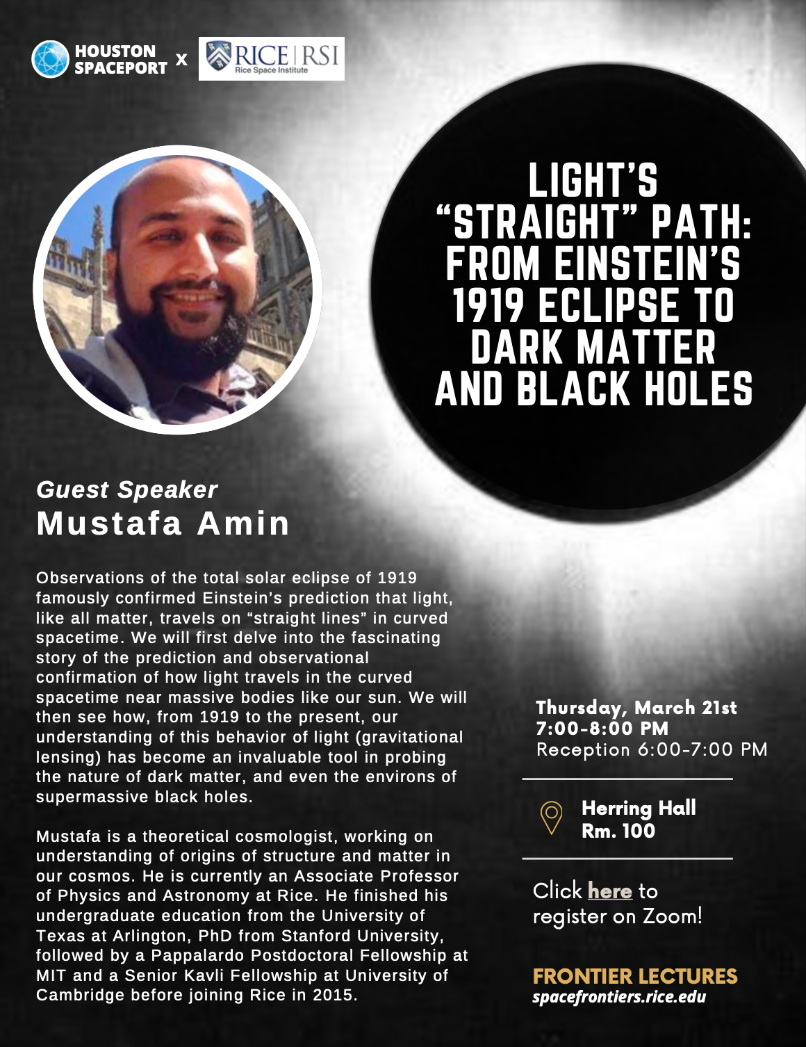 Mustafa Amin Spaceport Lecture Flyer
