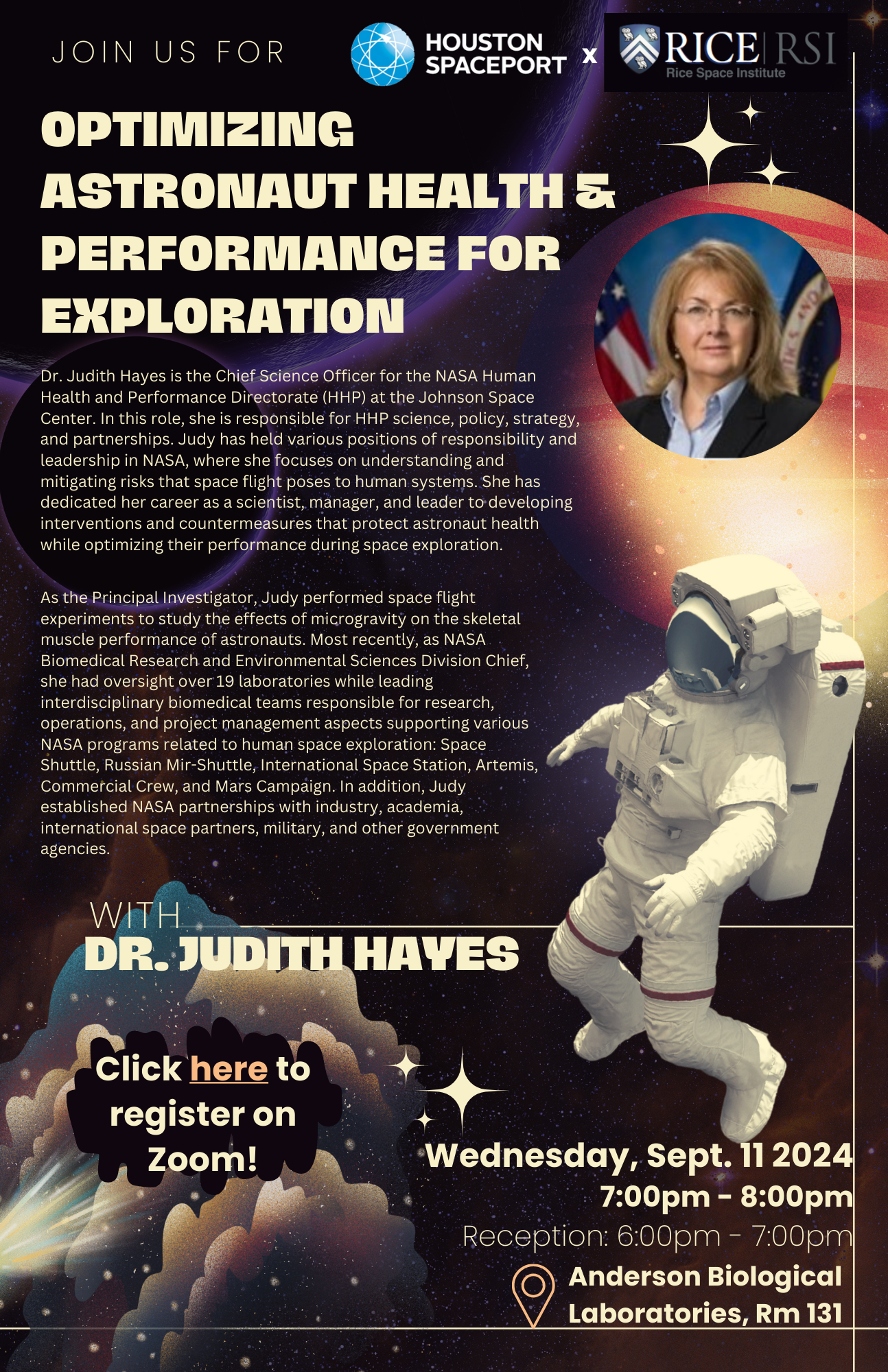 Judith Hayes Spaceport Lecture Flyer