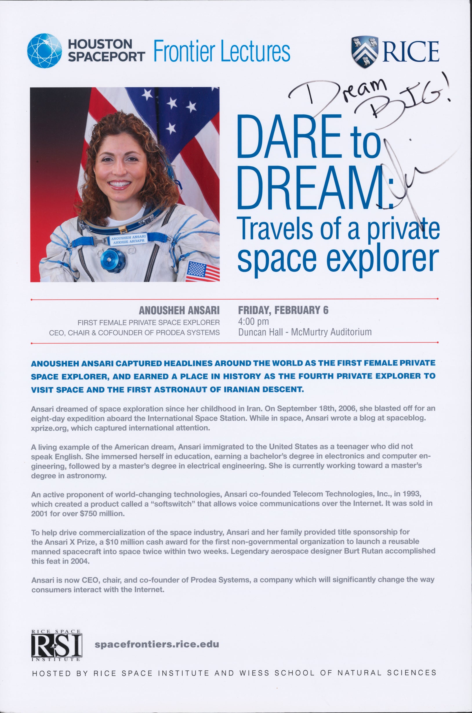 Anousheh Ansari captured headlines around the world as the first female private space explorer and earned a place in history as the fourth private explorer to visit space and the first astronaut of Iranian descent.